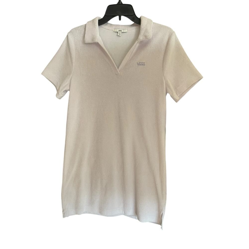 NWT Vans White Terry Polo Dress w/ Lavender Embroidery on Chest, Size Small